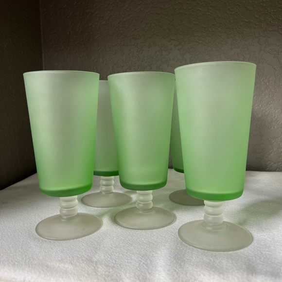 Vintage Frosted green parfait glasses with frosted white bottom set of 5 - Picture 9 of 11